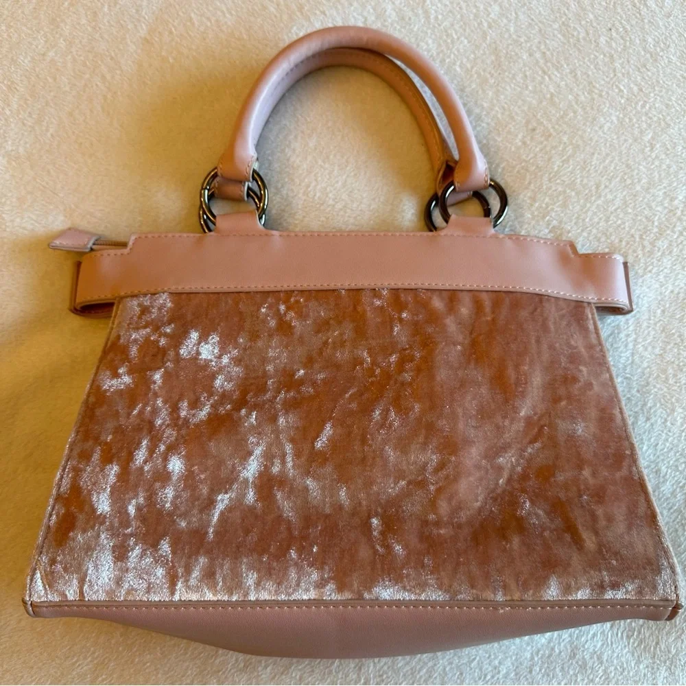Chic Floral Embroidered Velour Satchel in Pink